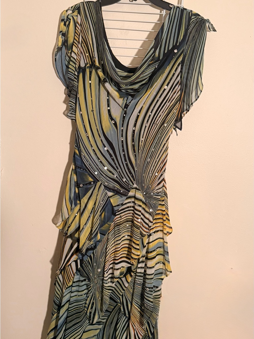 Robbie Bee Yellow & Blue Striped Cowl Maxi Dress